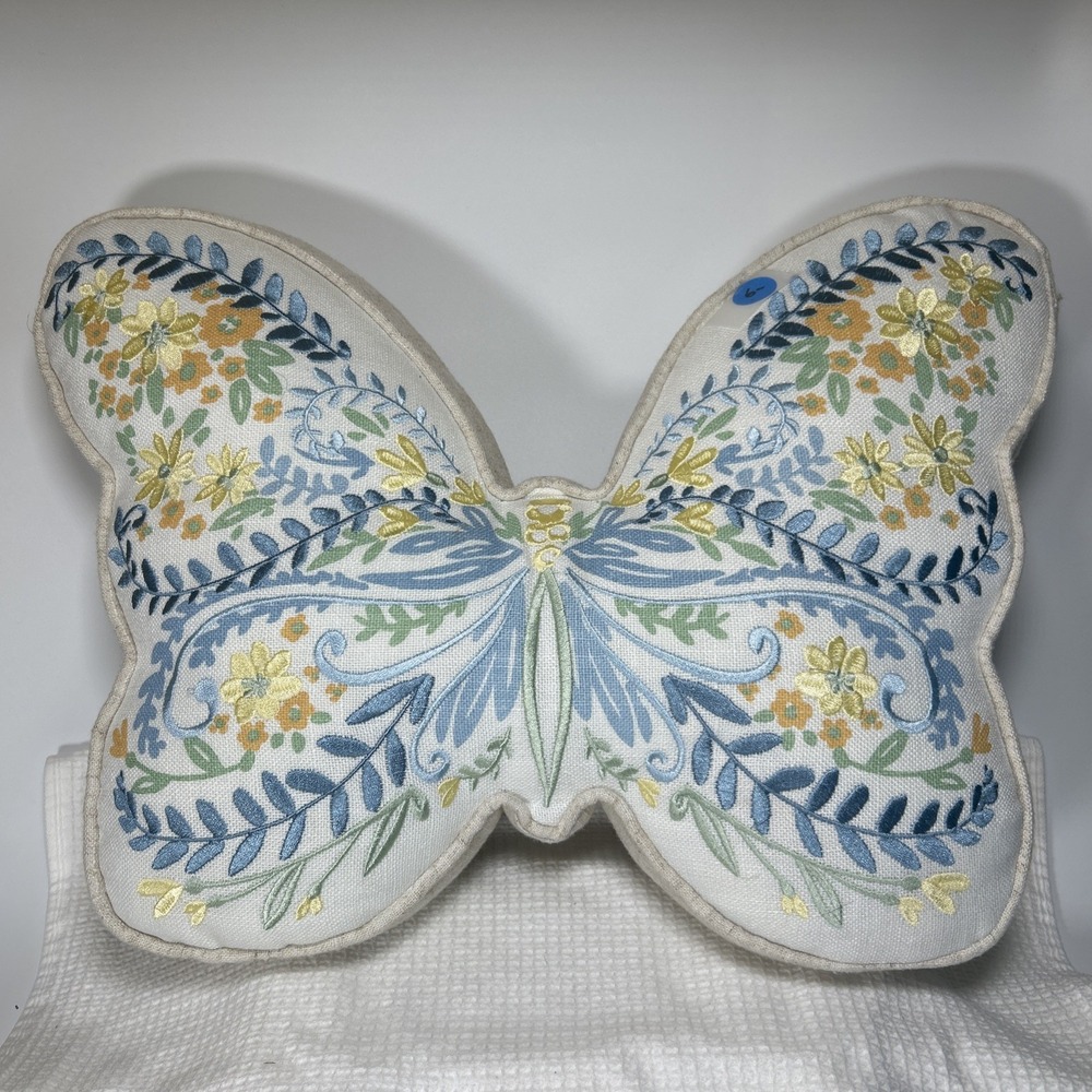 Lillian August Home Butterfly Accent Embroidered Pillow Floral Cottage